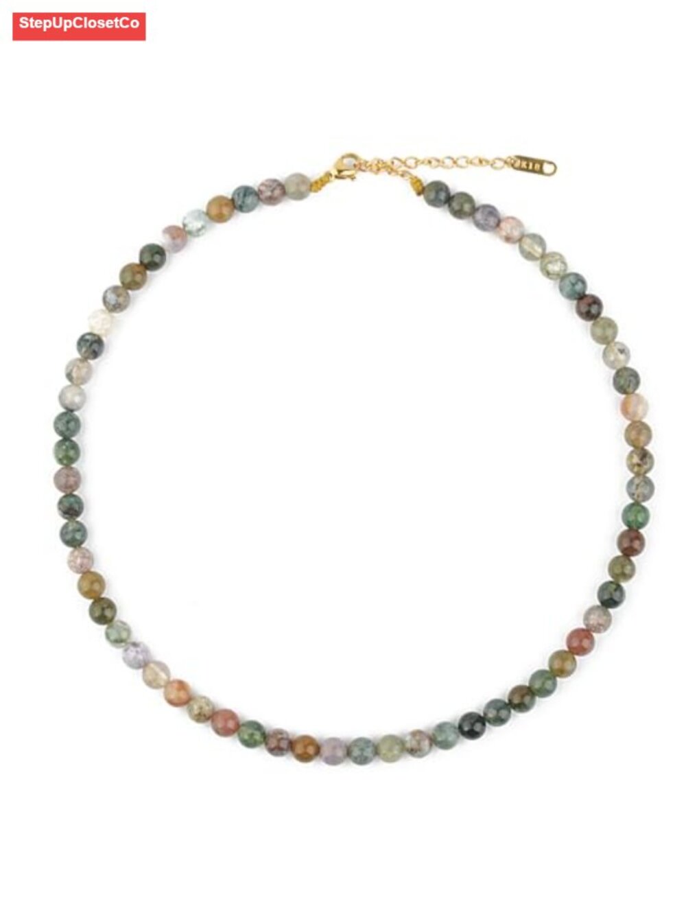 Natural India Agate Beaded Choker Necklace 18k Gold Plated Adjustable